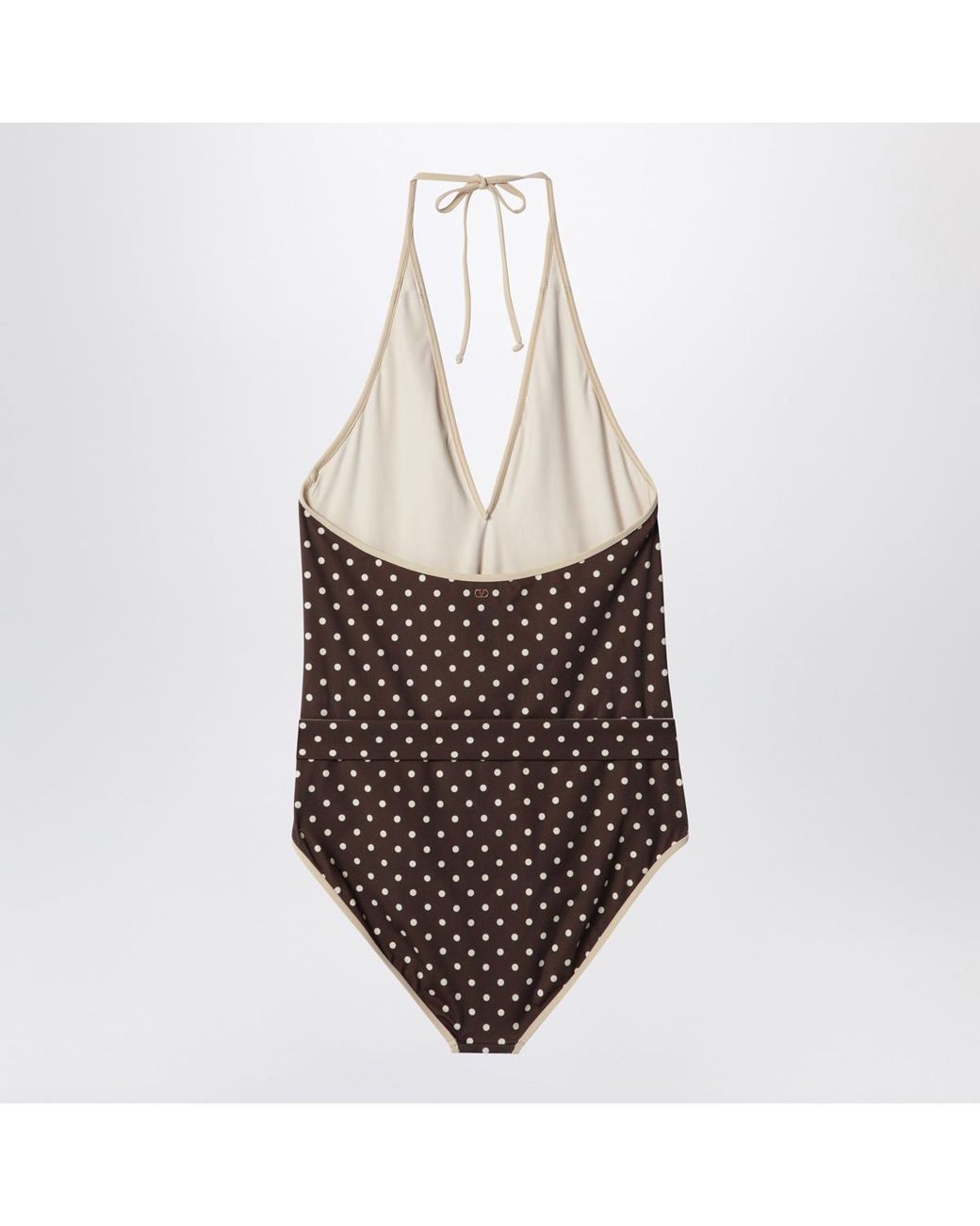 Valentino Brown Polka Dot Printed Halterneck Swimsuit