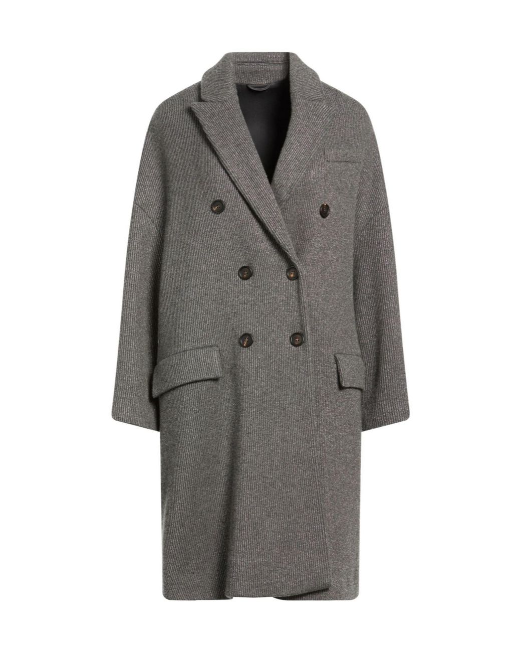 Brunello Cucinelli Gray Coat Cashmere, Viscose, Metallic Polyester