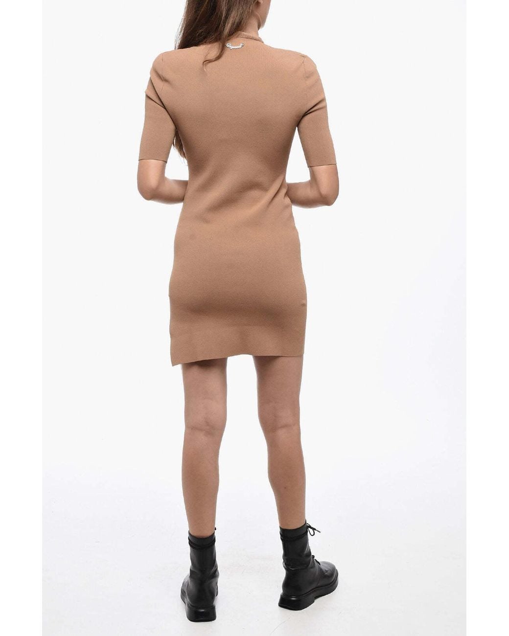 DSquared² Natural High-Neck Short-Sleeve Day Dress