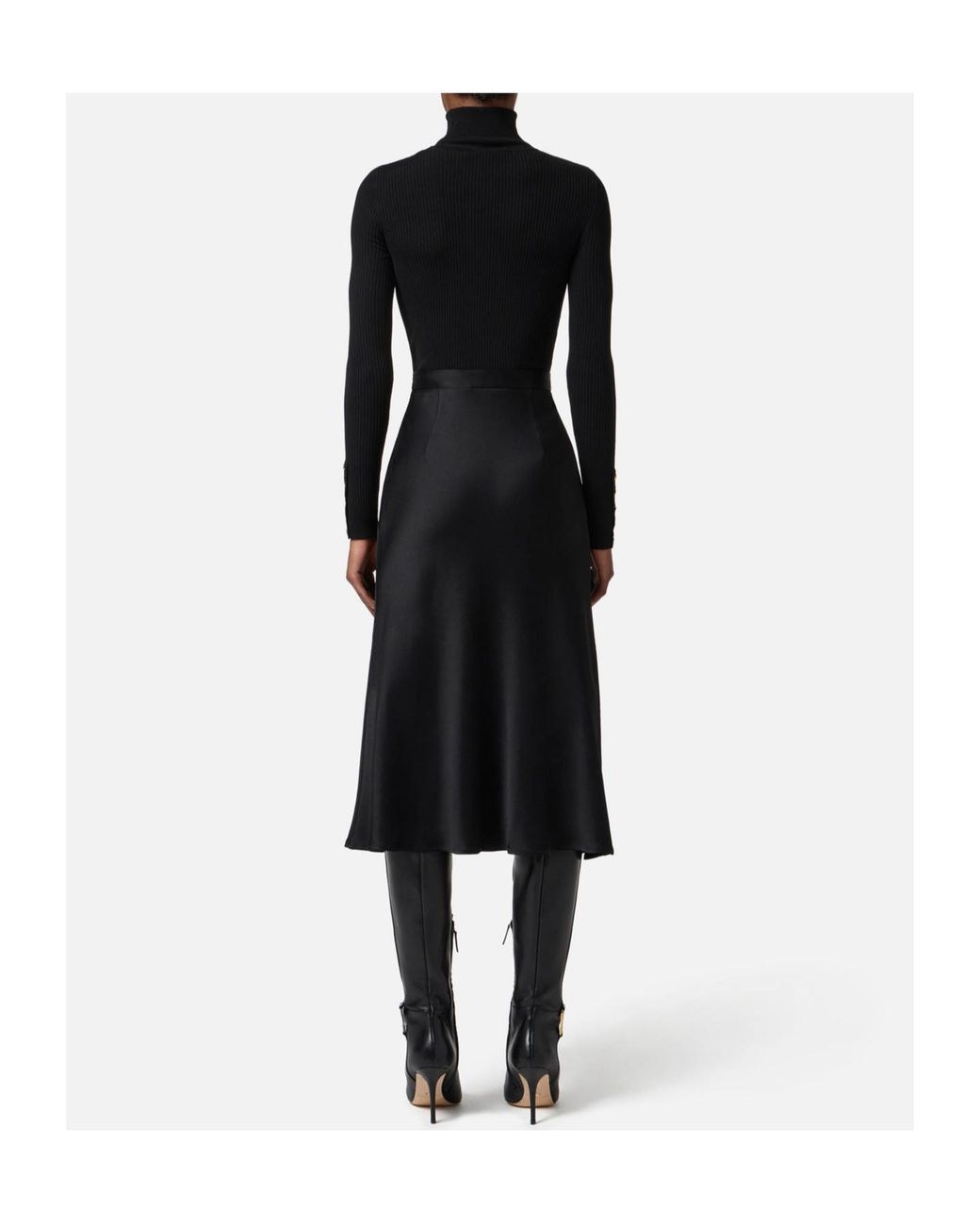 Elisabetta Franchi Black Turtleneck Long-Sleeved Dress