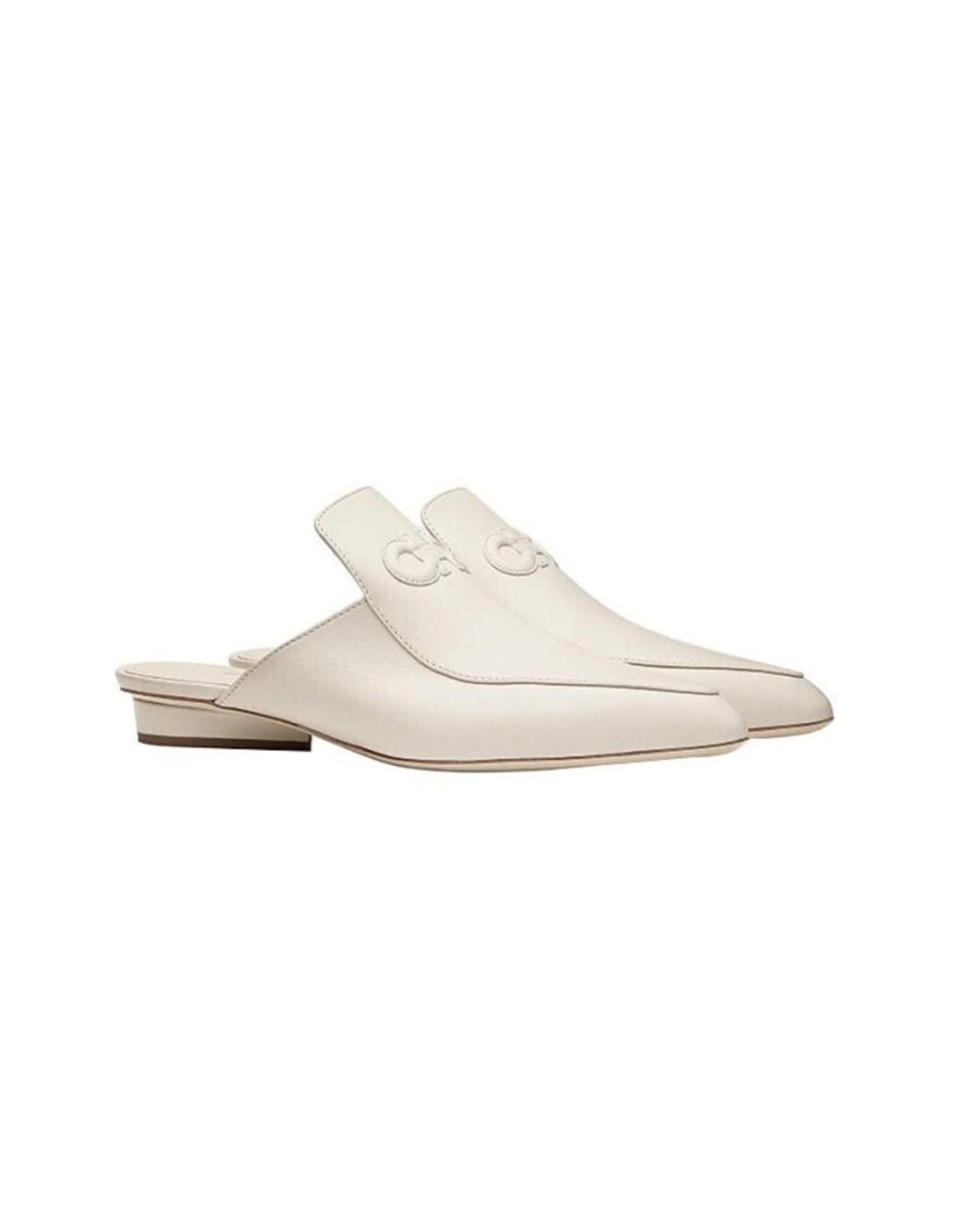Ferragamo White Logo Flat Mules