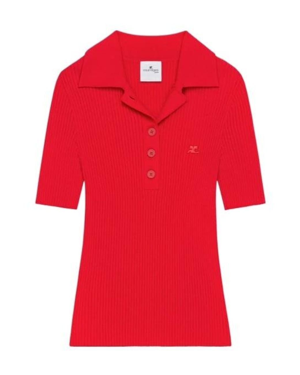 Courreges Red Courrèges Iconic Ribbed-Knit Polo Shirt