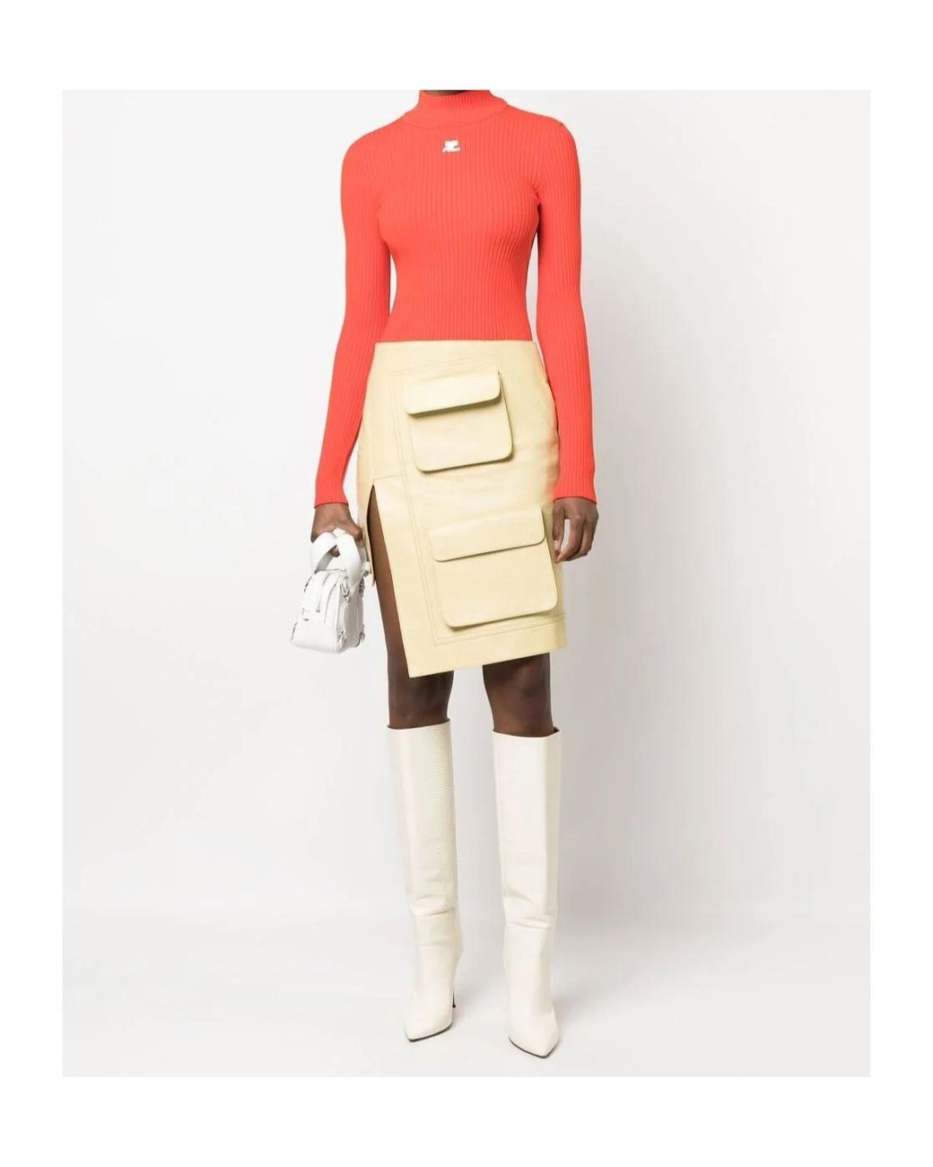 Courreges Red Logo-Patch Roll Neck Jumper