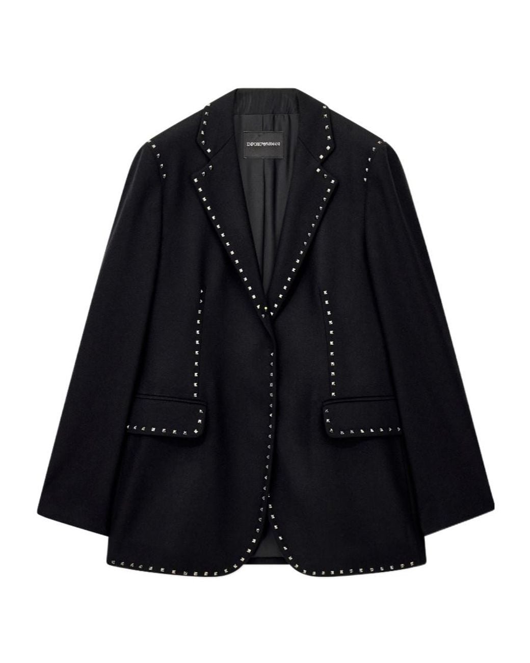 Emporio Armani Blue Single-Breasted Mixed Wool Blazer With Metallic Studs