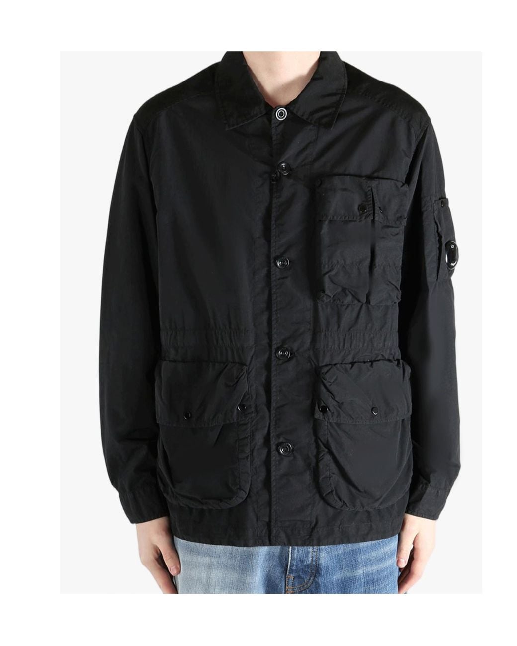 C P Company Black Buttoned Multi-Pocket Jacket for men