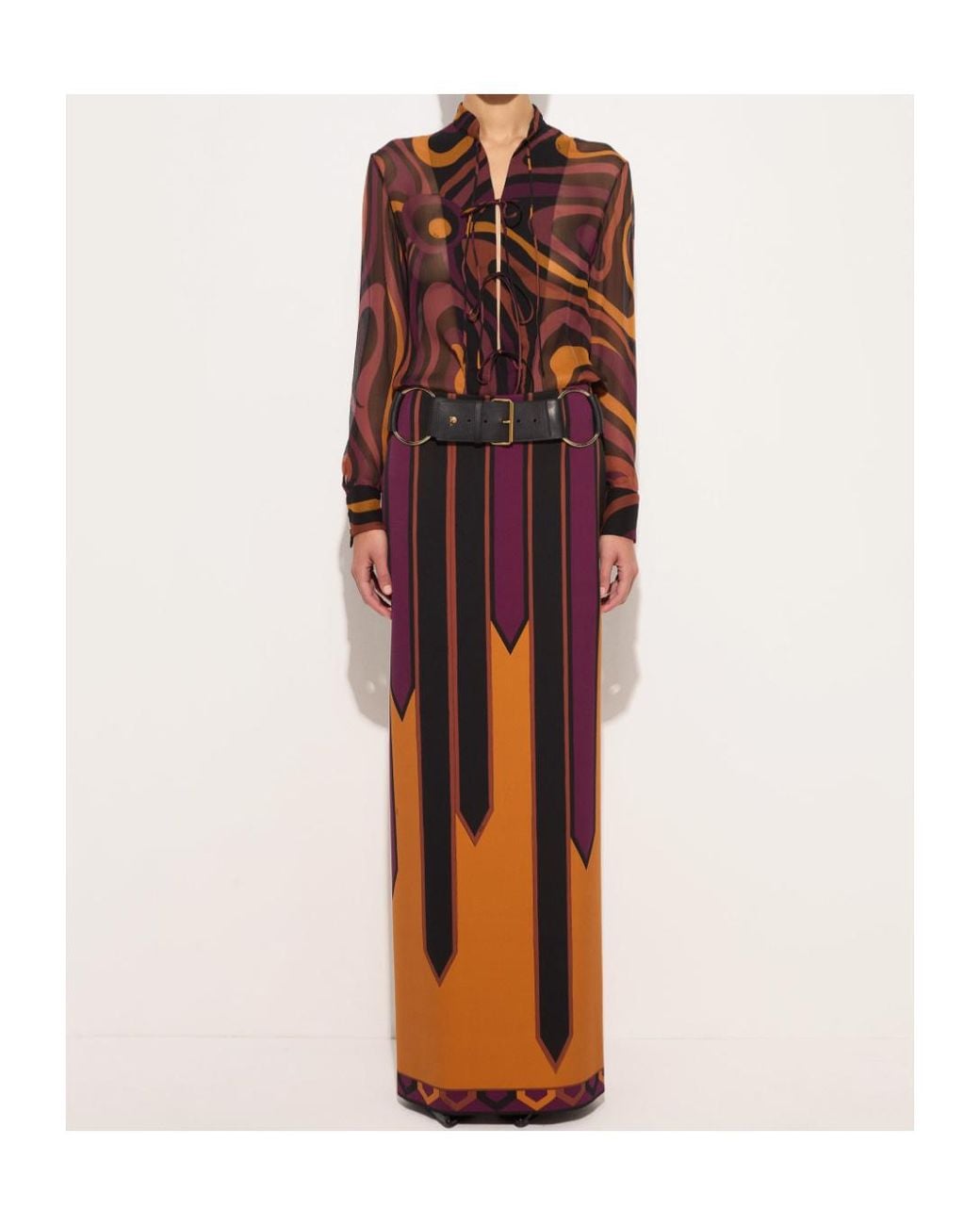 Emilio Pucci Red Pucci Marmo Print Lace-Up Sheer Shirt