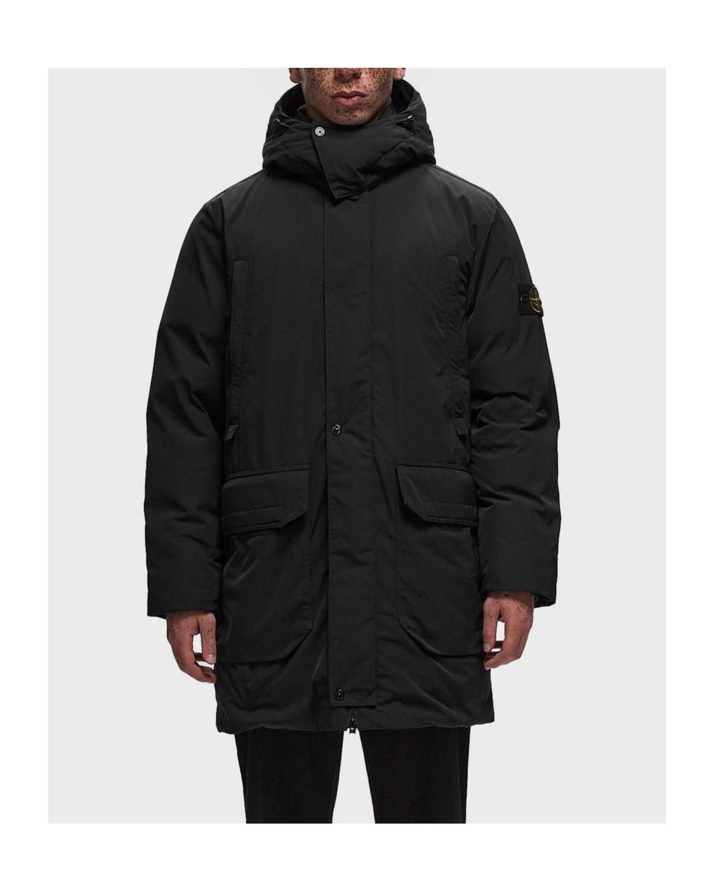 Stone Island Black Hooded Down Jacket for men