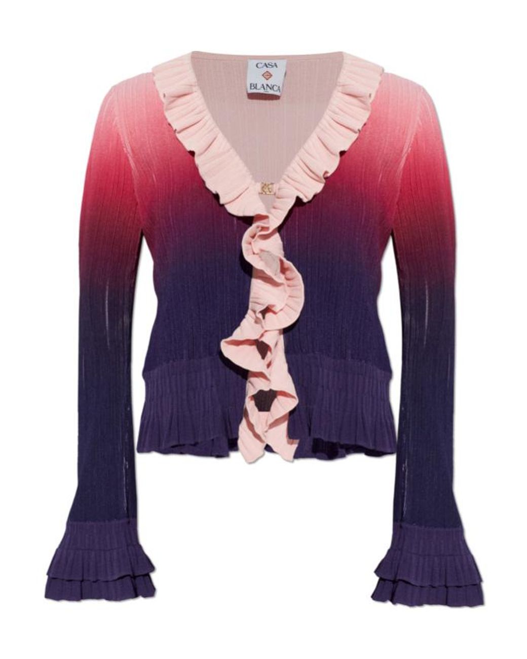 Casablanca Purple Gradient-Effect Ruffled Cardigan