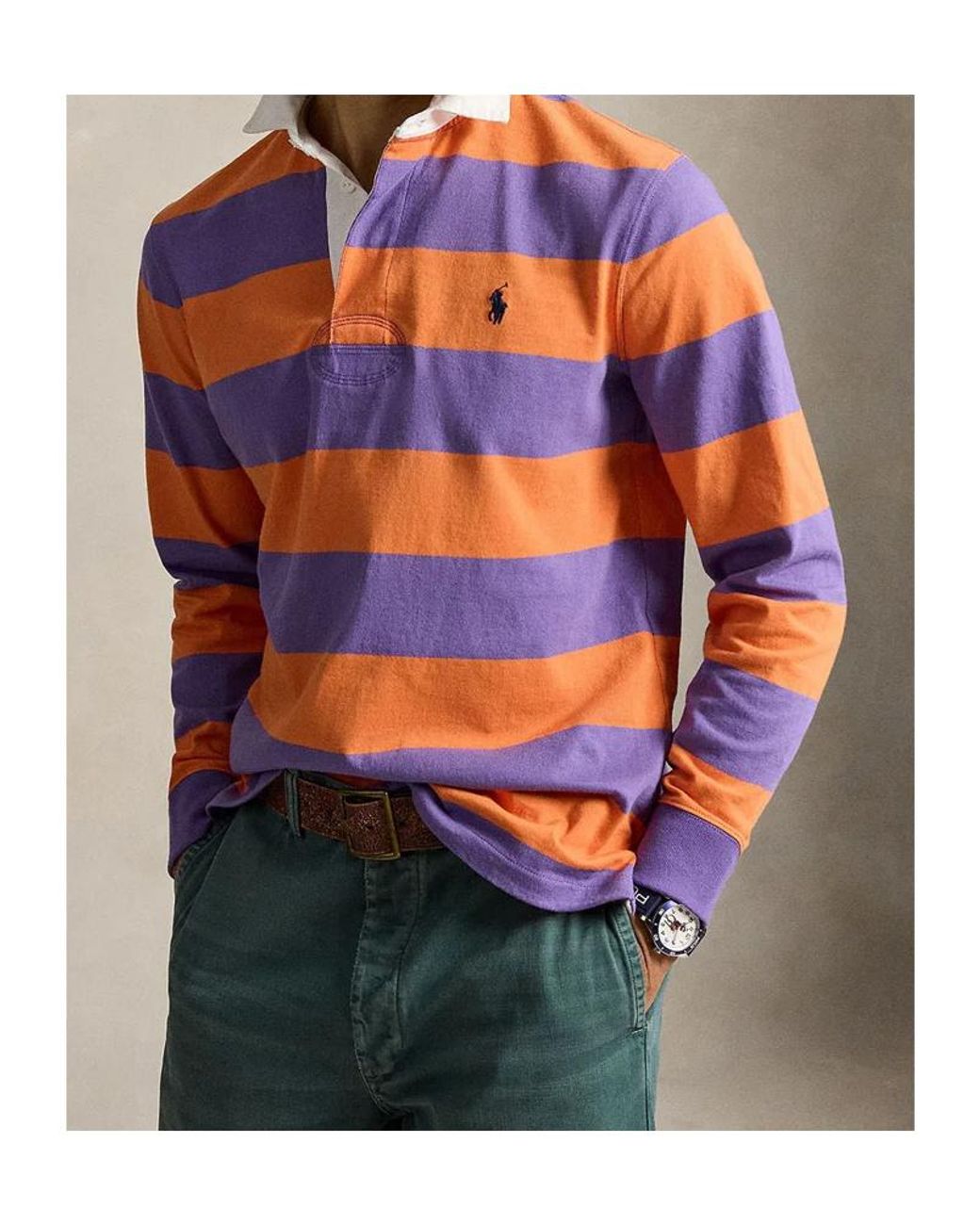 Polo Ralph Lauren Orange Stripe Rugby Polo Shirt for men
