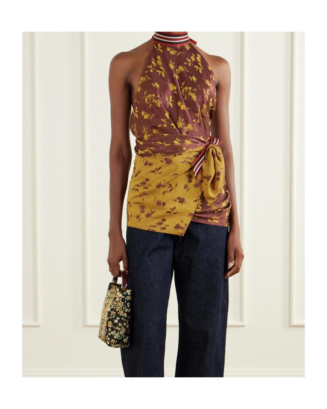 Dries Van Noten Brown Jacquard Wrap Top