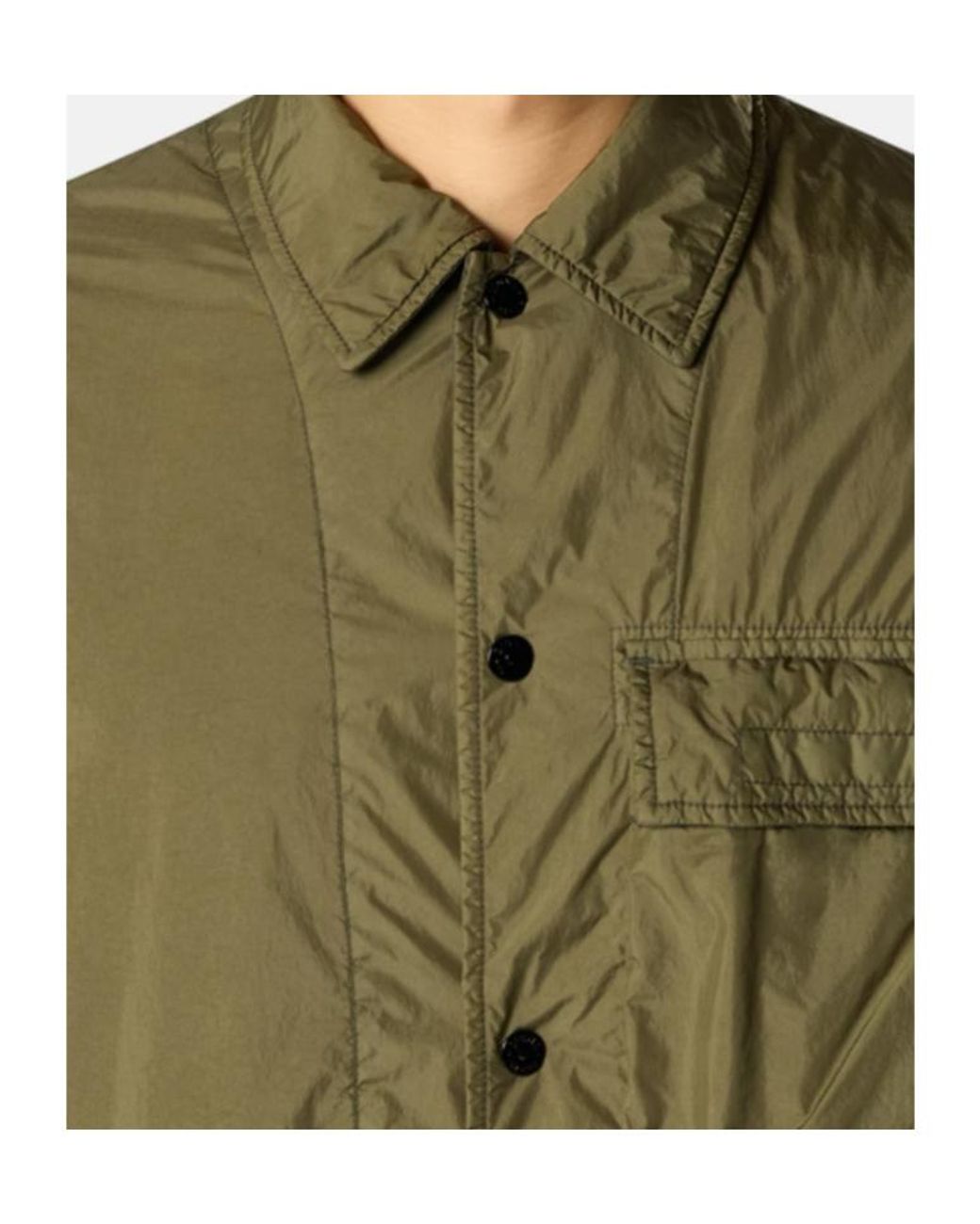 Stone Island Green Logo Patch Buttoned Jacket for men
