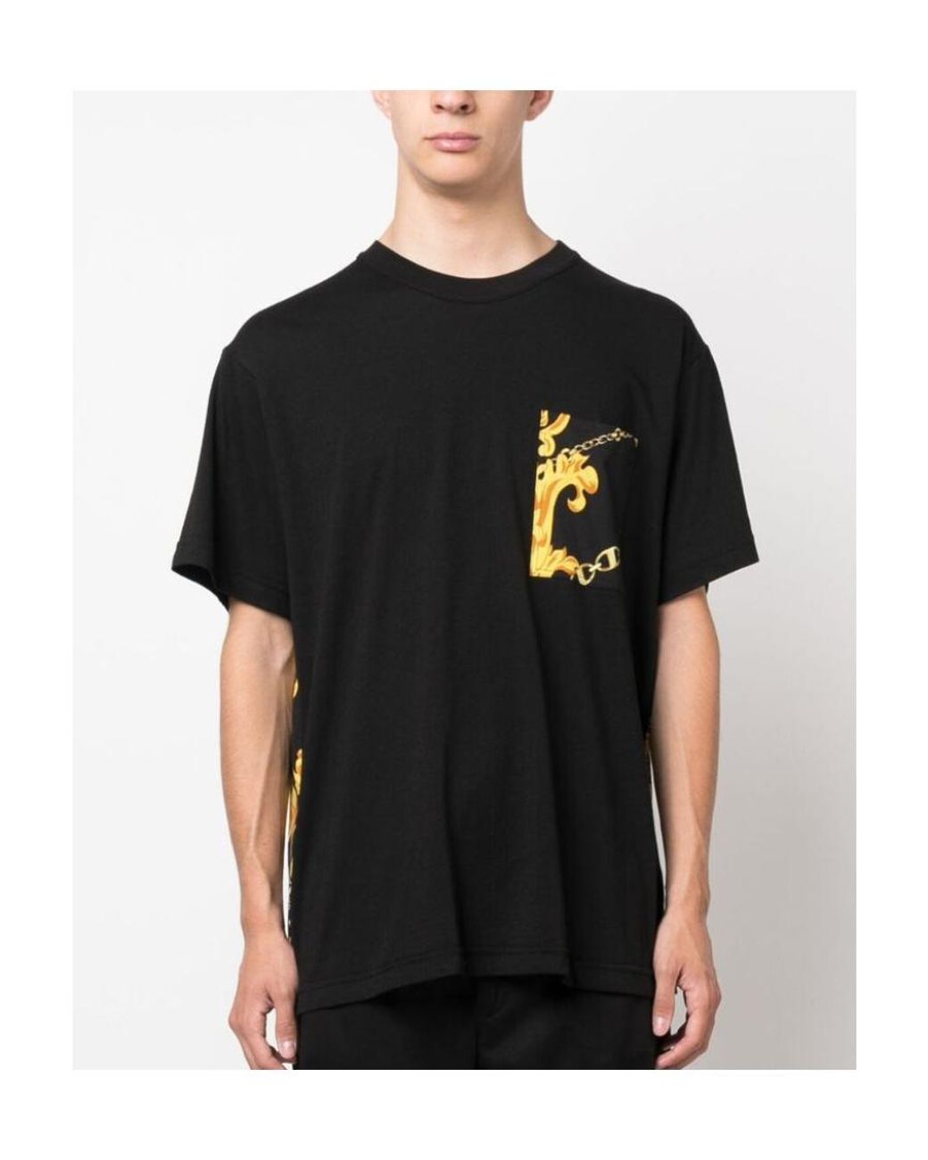 Versace Jeans Black Couture Baroque-Pattern Crewneck T-Shirt for men