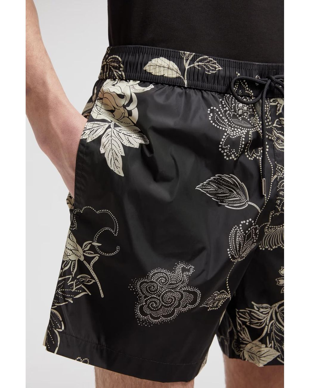 Moncler Gray Floral Print Swim Shorts for men