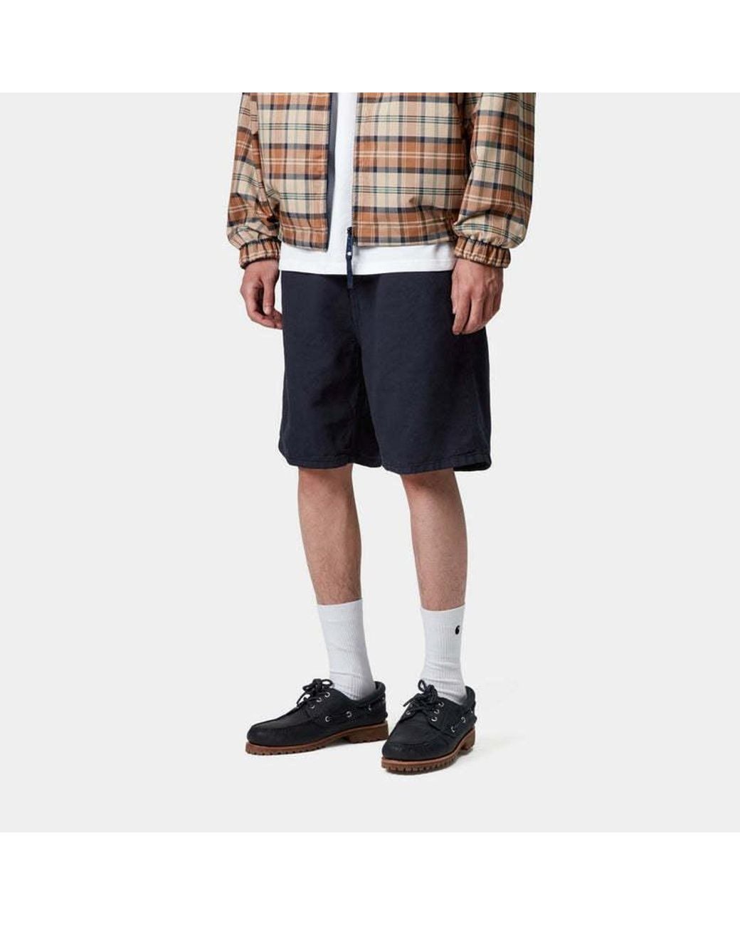 Carhartt Blue Walter Single Knee Logo-Patch Shorts for men