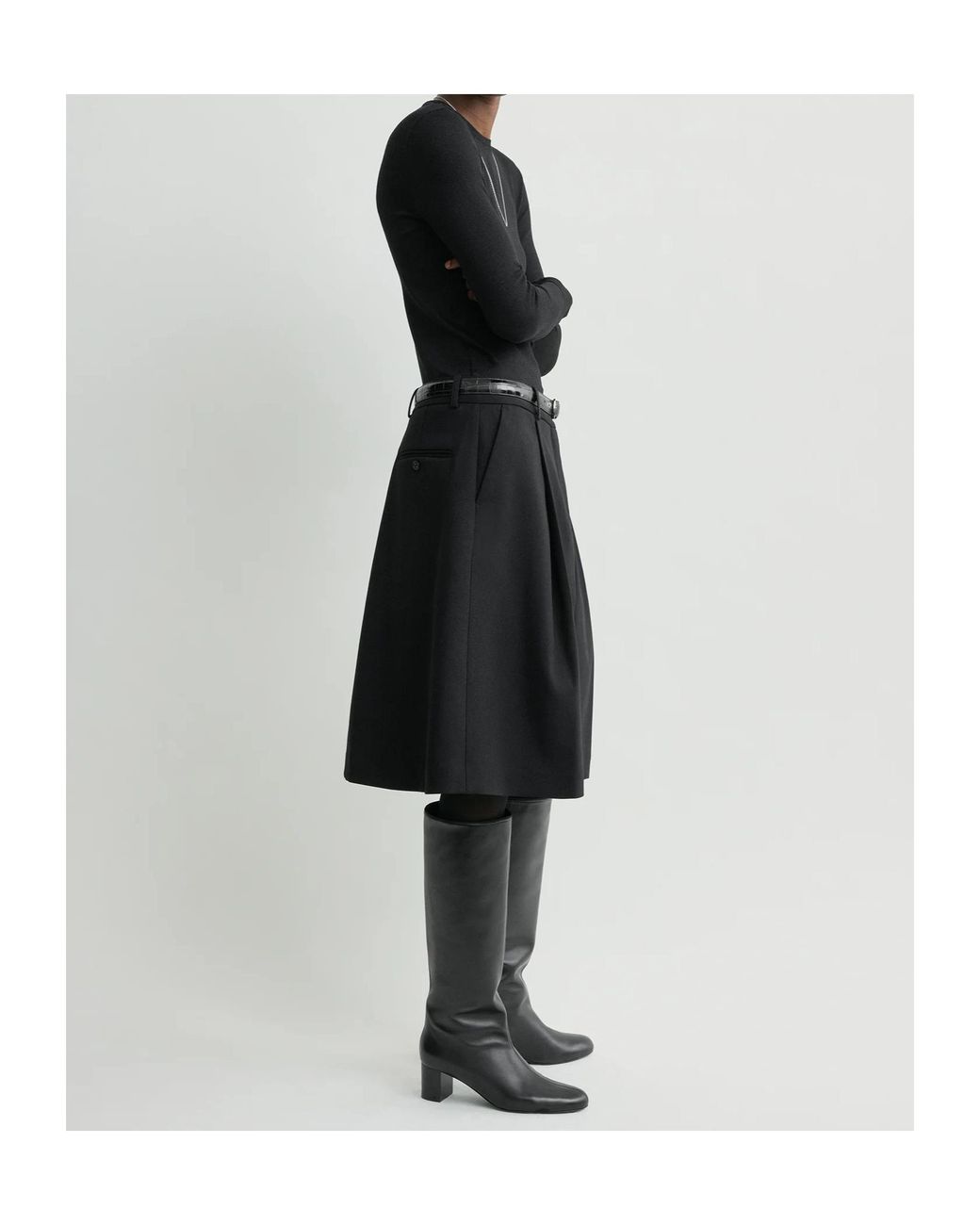 Totême Black Pleated Midi Skirt
