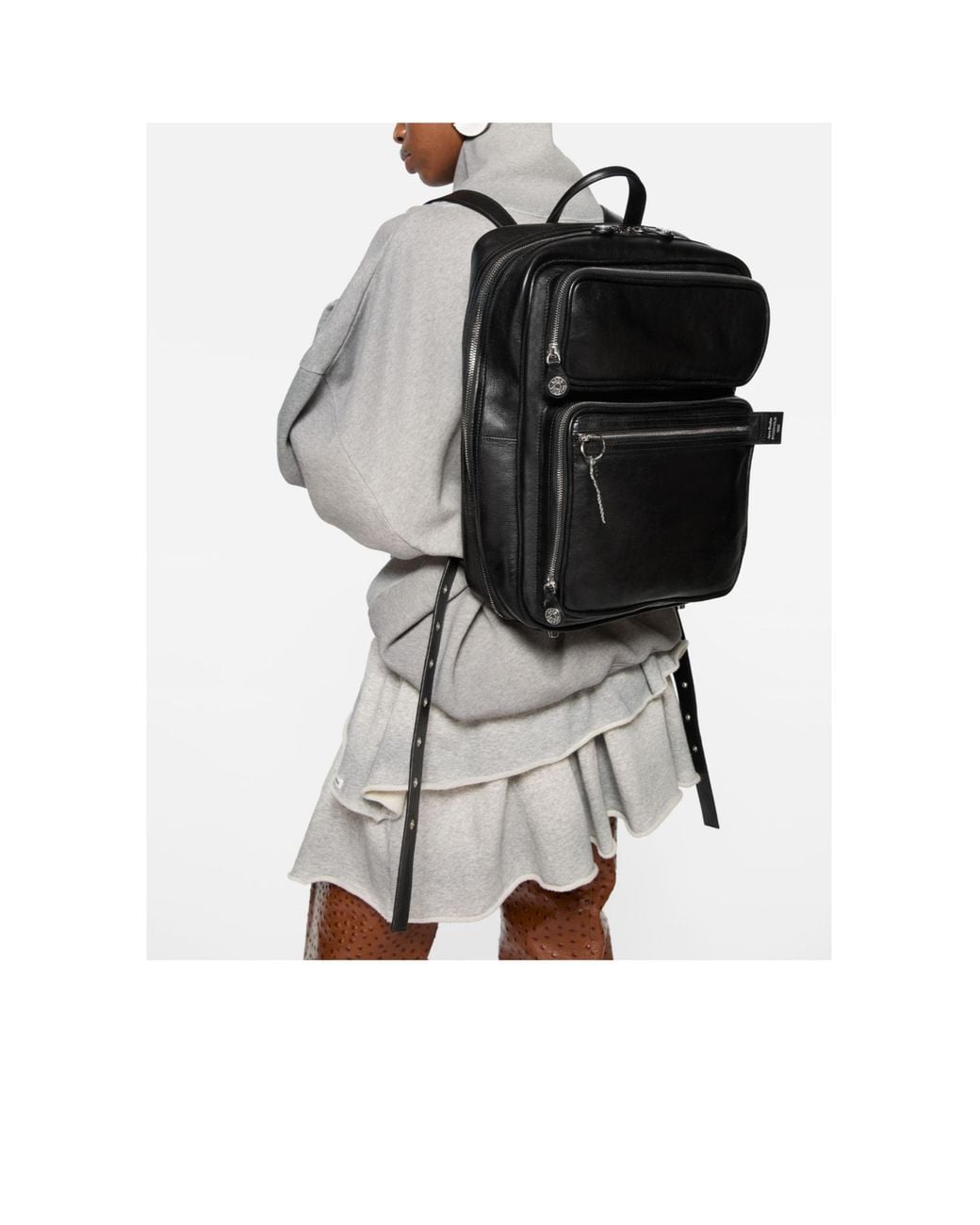 Acne Black Leather Top-Handle Backpack for men