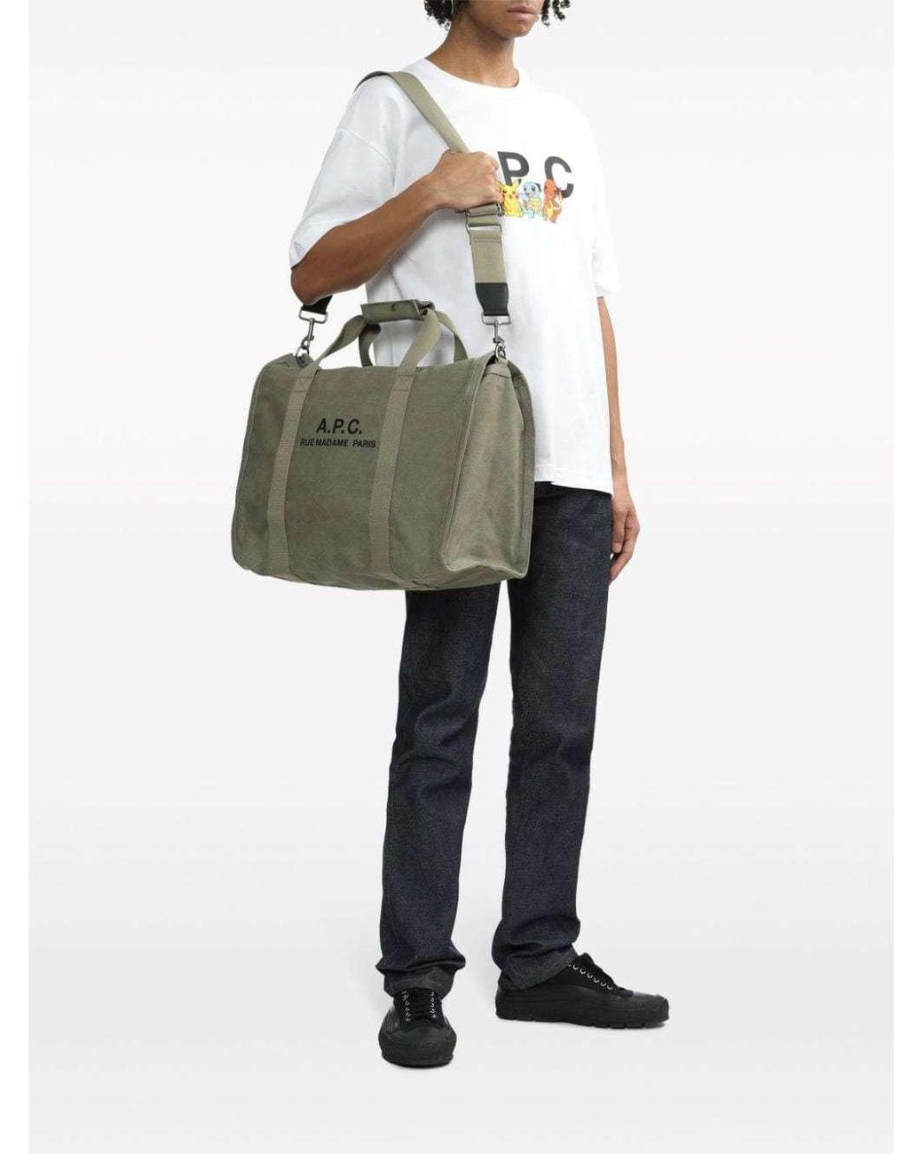 A.P.C. Green Récupération Logo Printed Tote Bag for men