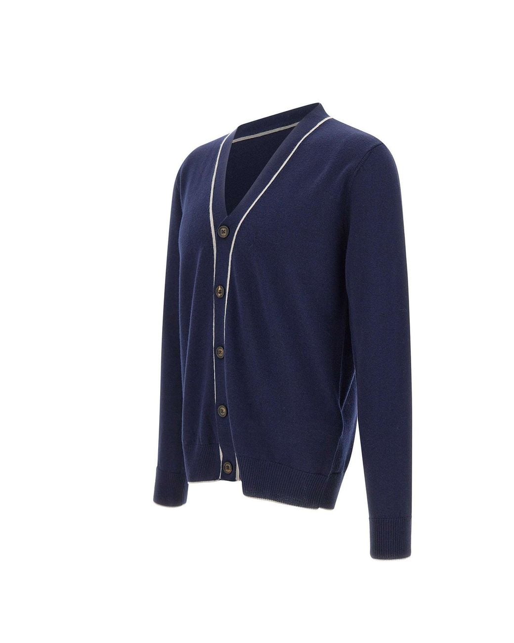 Eleventy Blue Contrast Trim V-Neck Cardigan for men