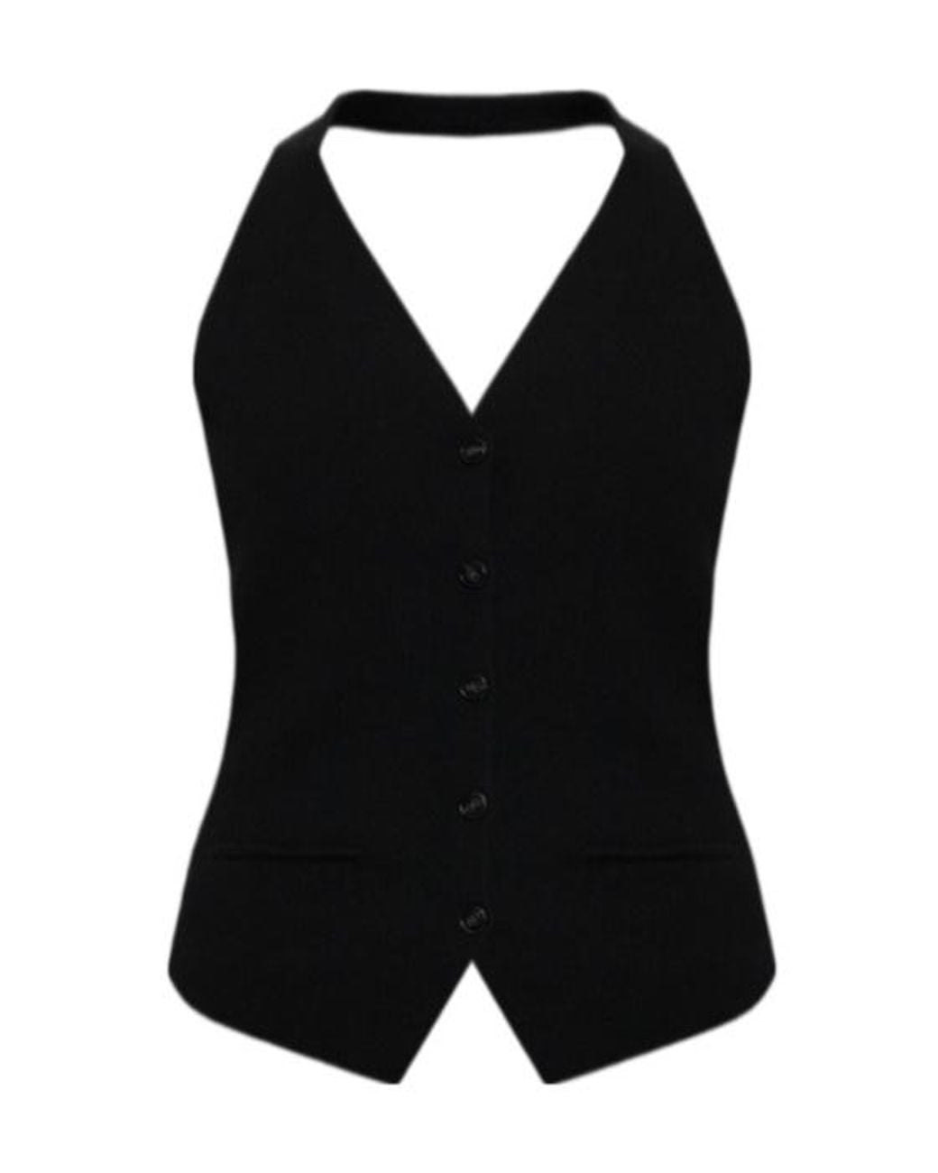 Lisa Yang Black Immy Halterneck Buttoned Top