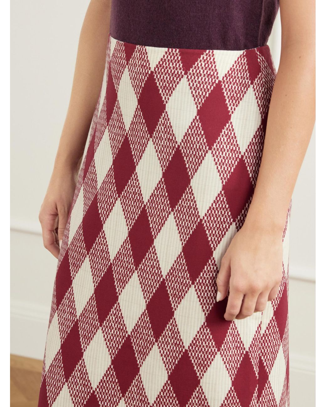 Oscar de la Renta Red Wool-Blend Midi Skirt