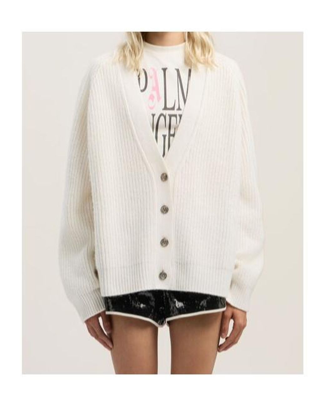 Palm Angels White V-Neck Cardigan
