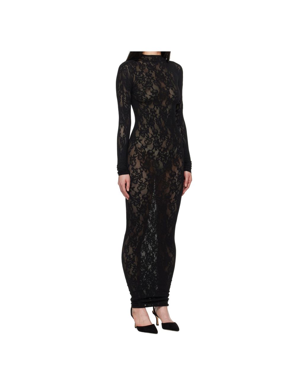Skims Knit Lace Turtleneck Maxi Dress in Black | Lyst