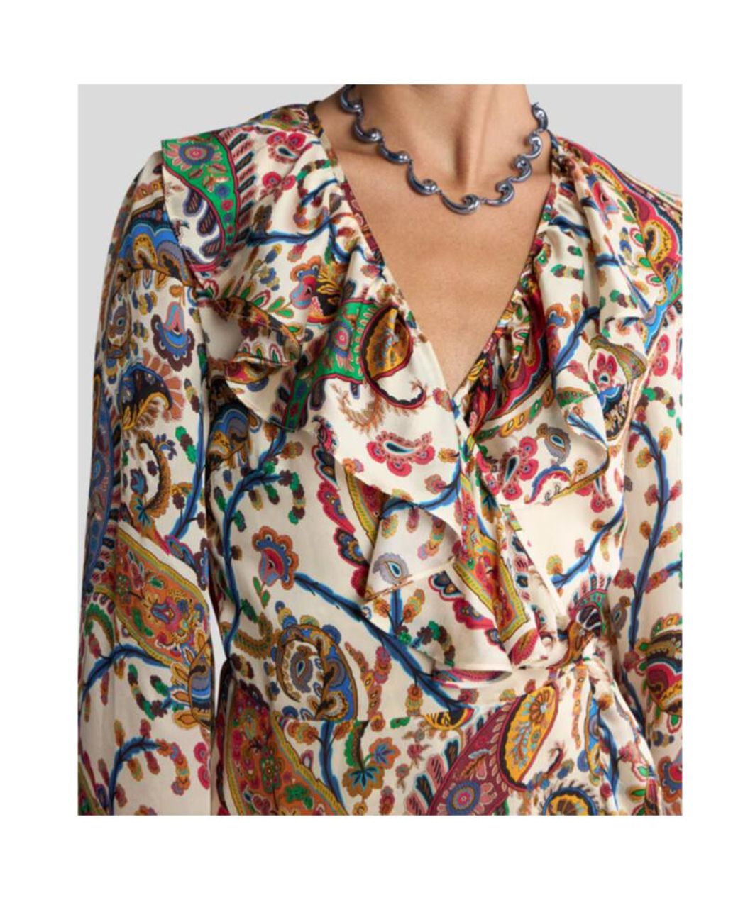 Etro Natural Floral Paisley Motif Long Wrap Dress