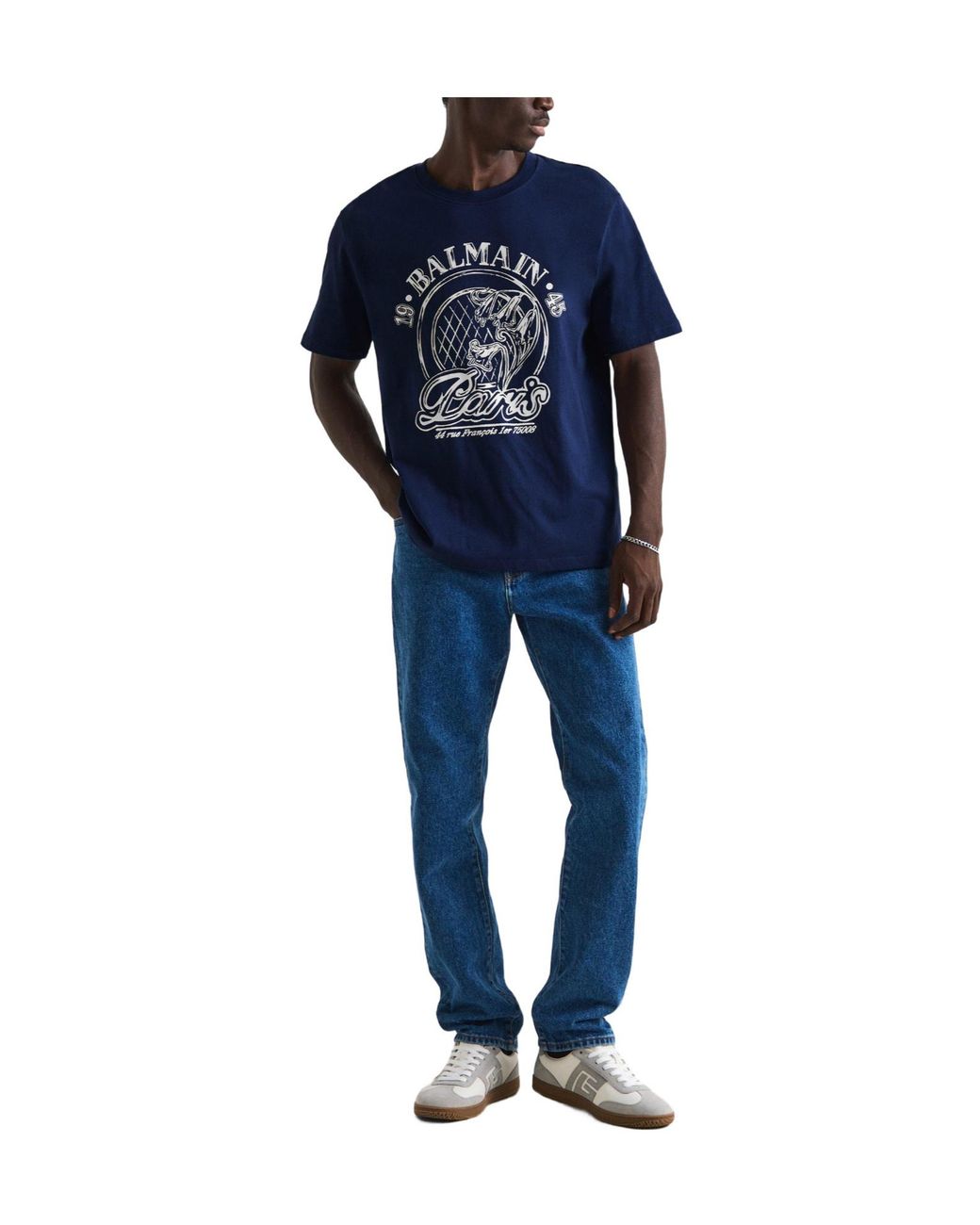 Balmain Blue Crewneck Shortsleeve Tee for men