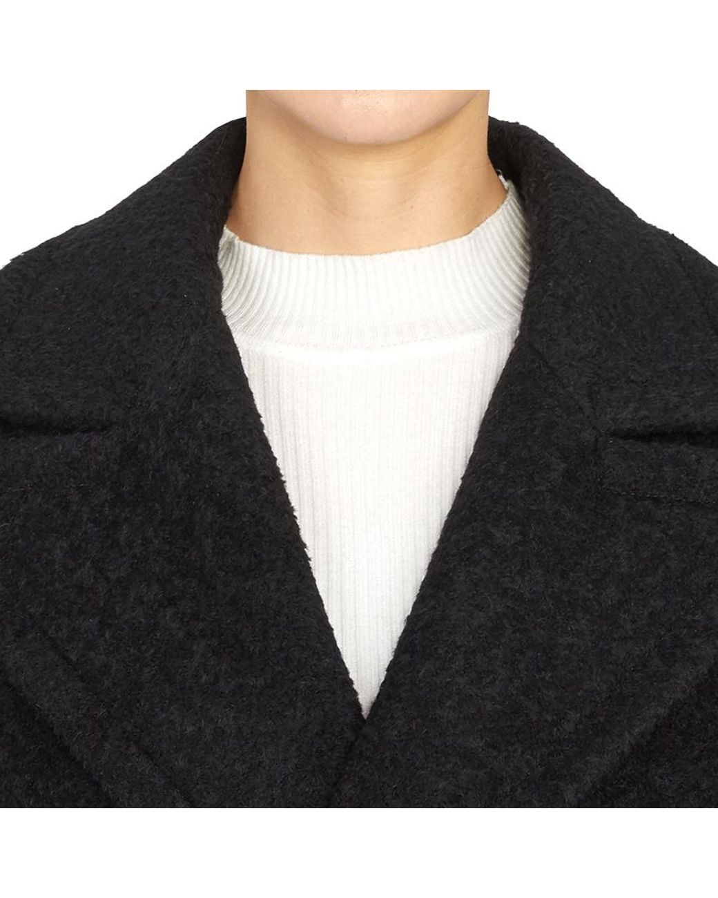 AMI Black Double-Breasted Virgin Wool Overcoat for men