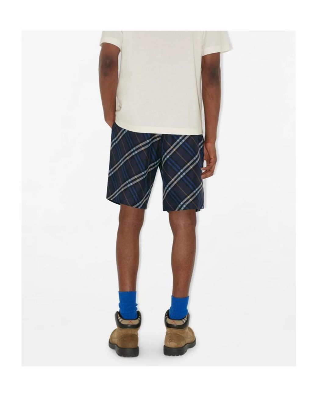 Burberry Blue Silk Poplin Check Shorts for men