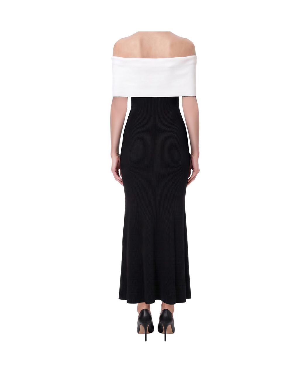 Roland Mouret Black Off-Shoulder Colour-Block Maxi Dress