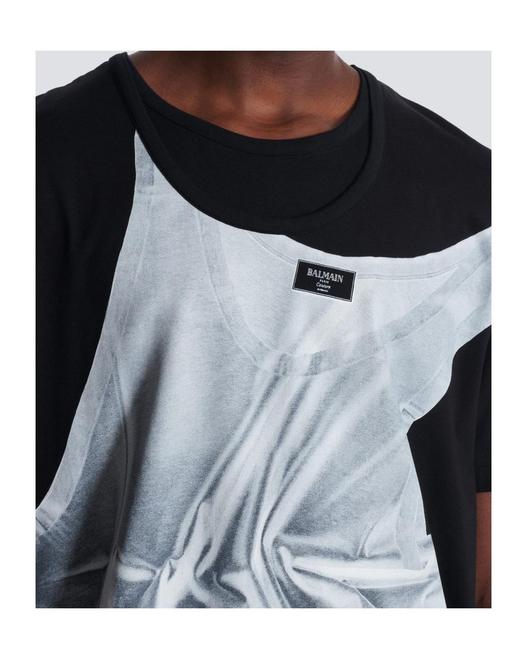 Balmain Black T-Shirt With Tank Top Print for men