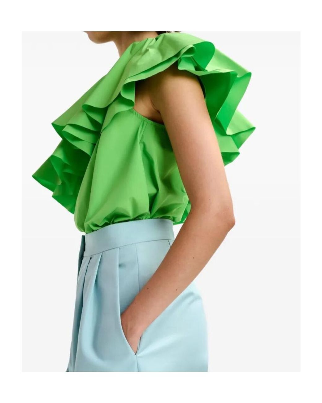 Essentiel Antwerp Green 'Jillian' Asymmetric Ruffle Top