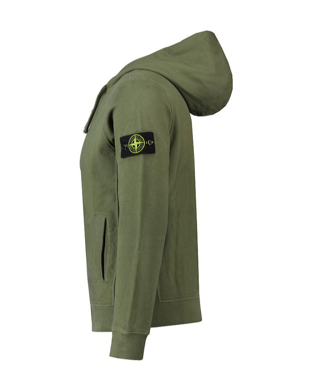 Stone Island Green Logo Patch Zip-Up Hoodie for men