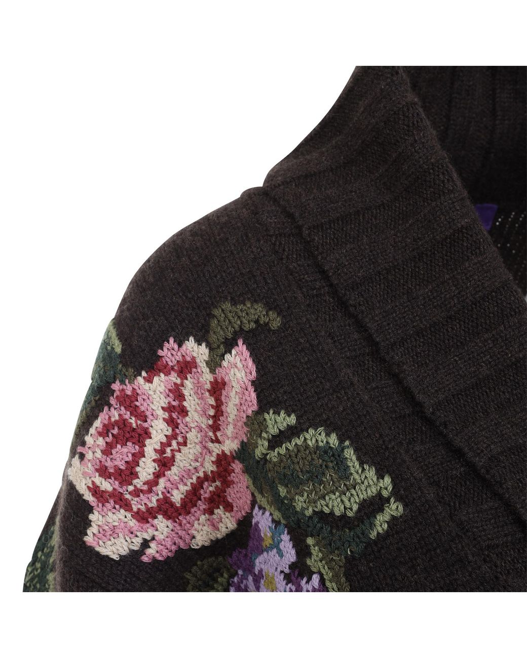 Ralph Lauren Black Floral Cashmere Shawl-Collar Cardigan