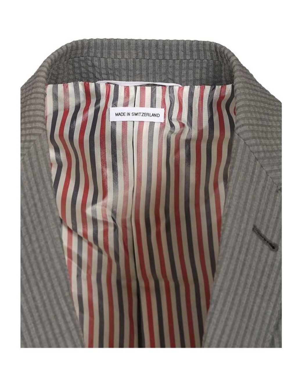 Thom Browne Gray Wide Shoulder Seersucker Blazer for men