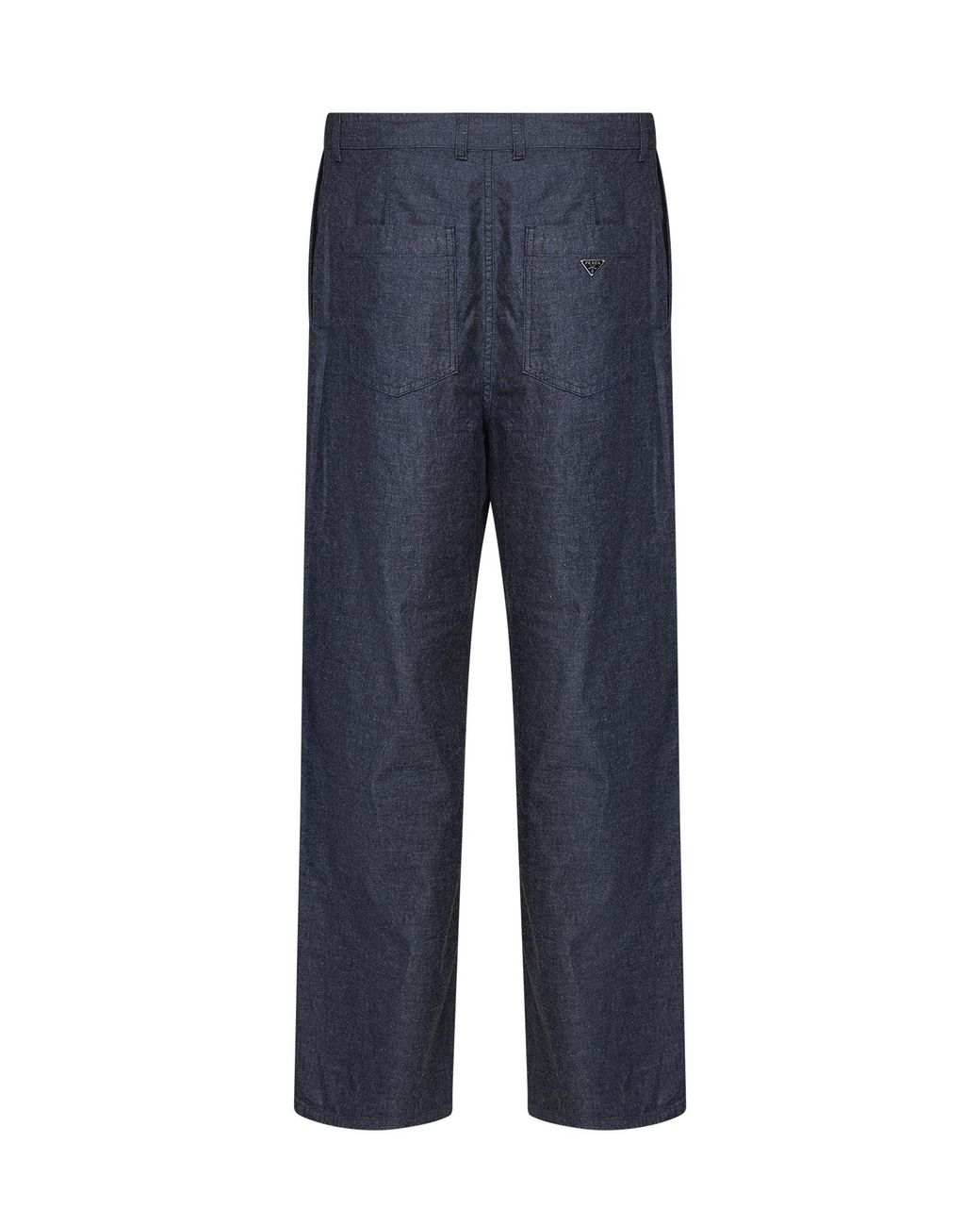 Prada Blue Triangle-Logo Chambray Pants for men