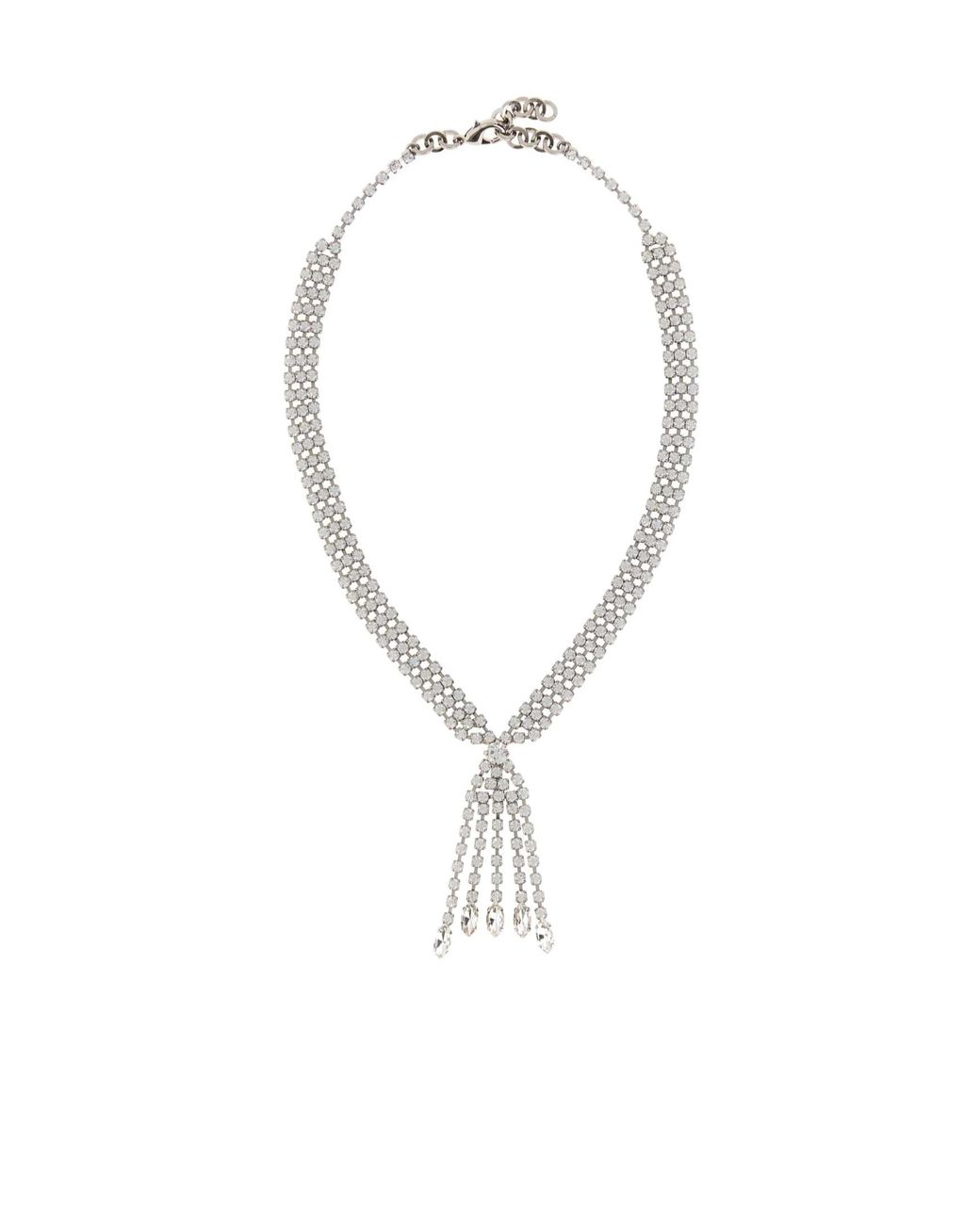 Alessandra Rich White Crystal Fringe Necklace