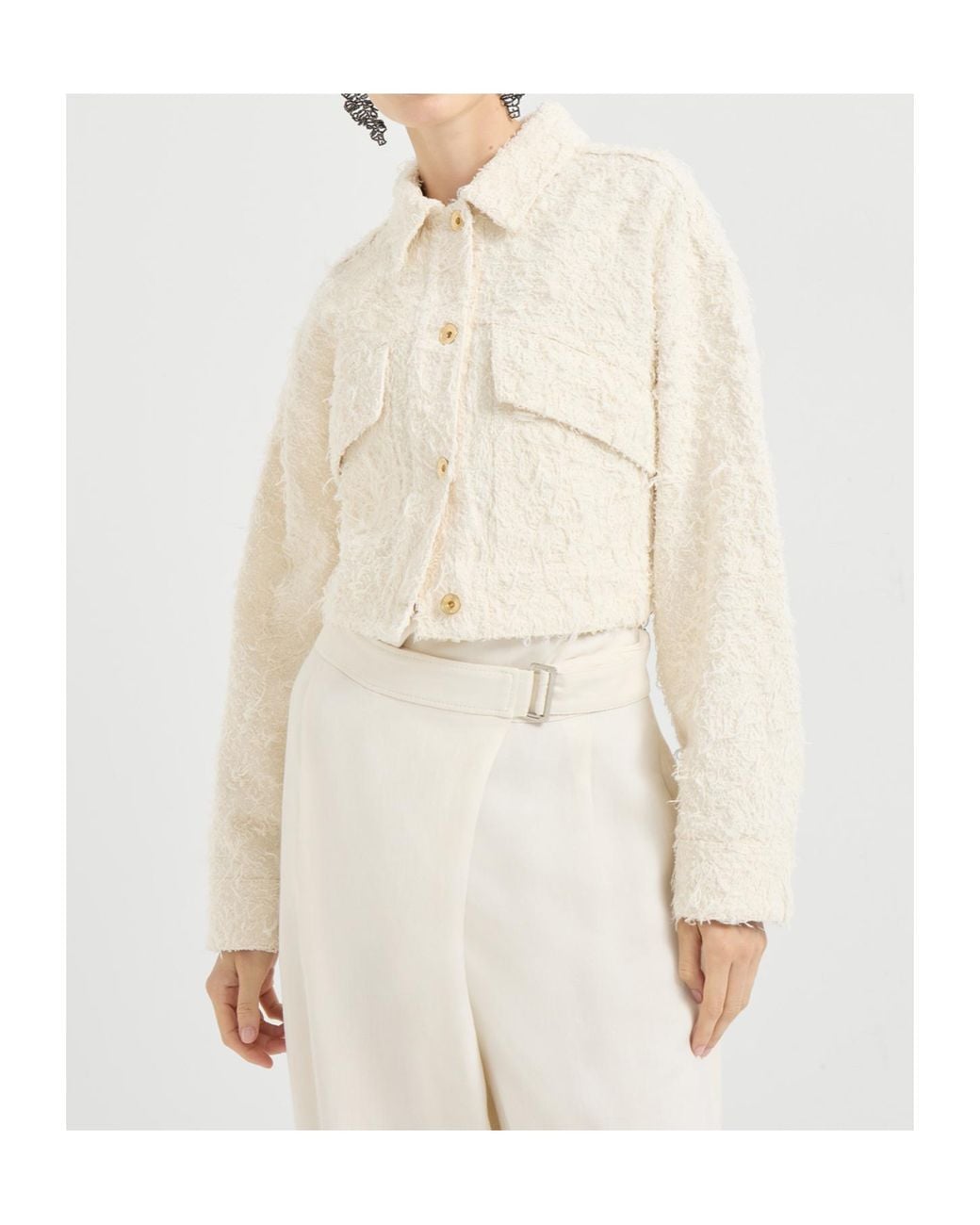 Brunello Cucinelli White Fuzzy Dyed Denim Outerwear Jacket