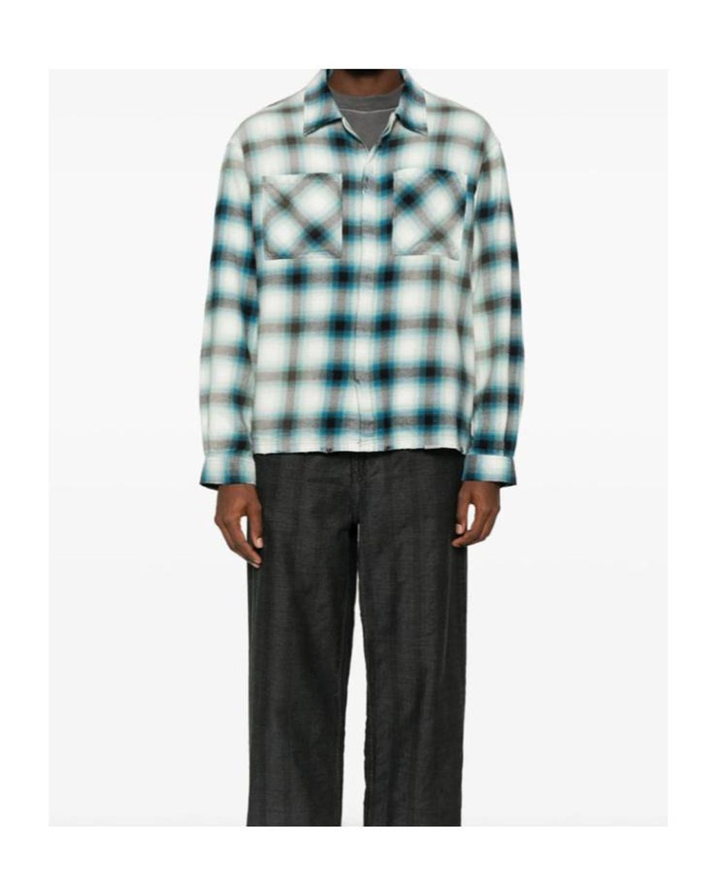 Represent Blue Plaid Straight Hem Shirt for men