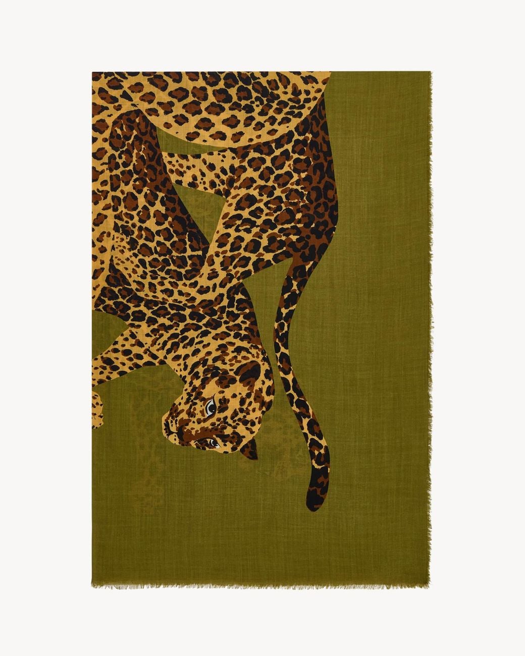 Saint Laurent Green Leopard-Print Shawl