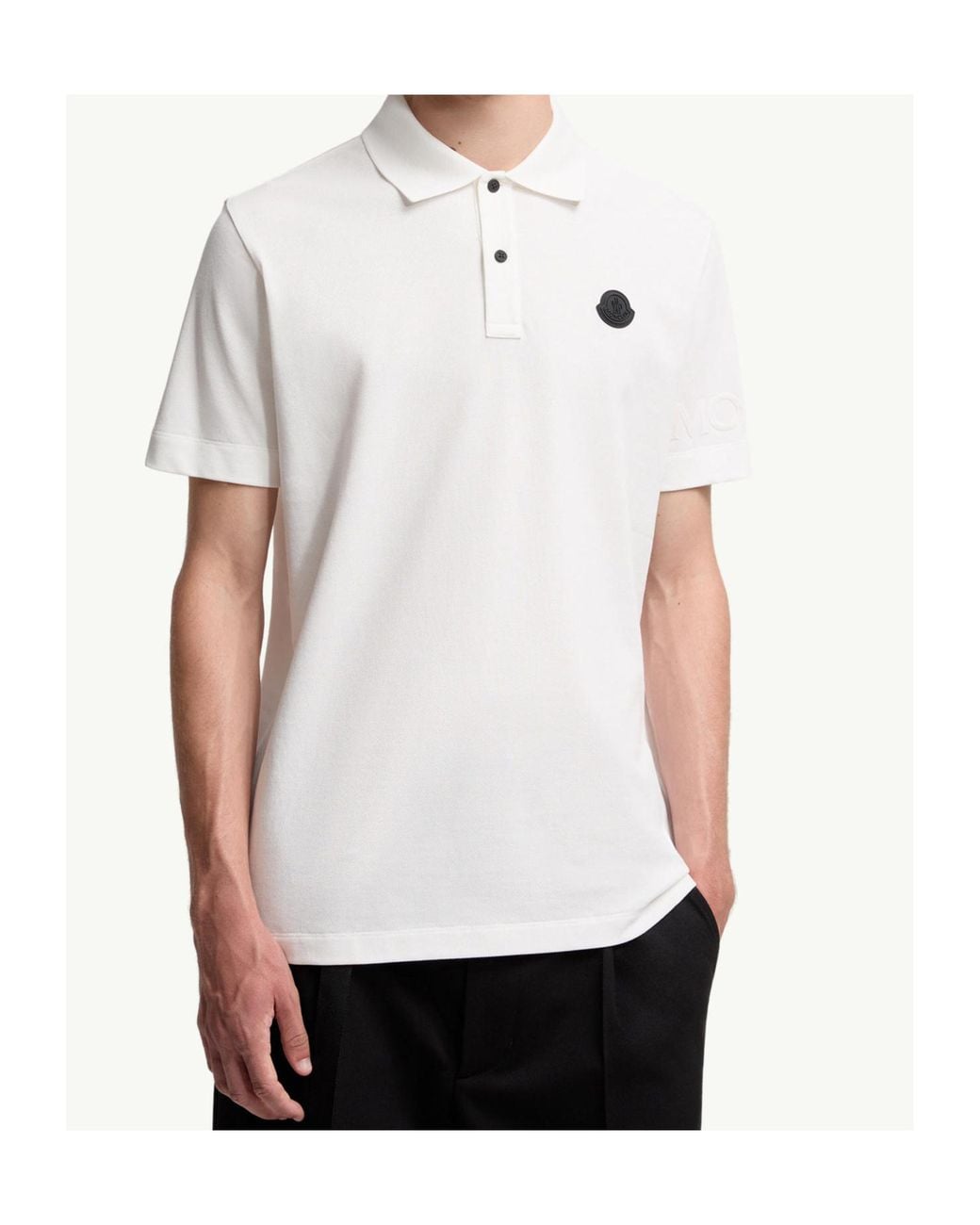 Moncler White Logo Patch Short-Sleeved Polo Shirt for men