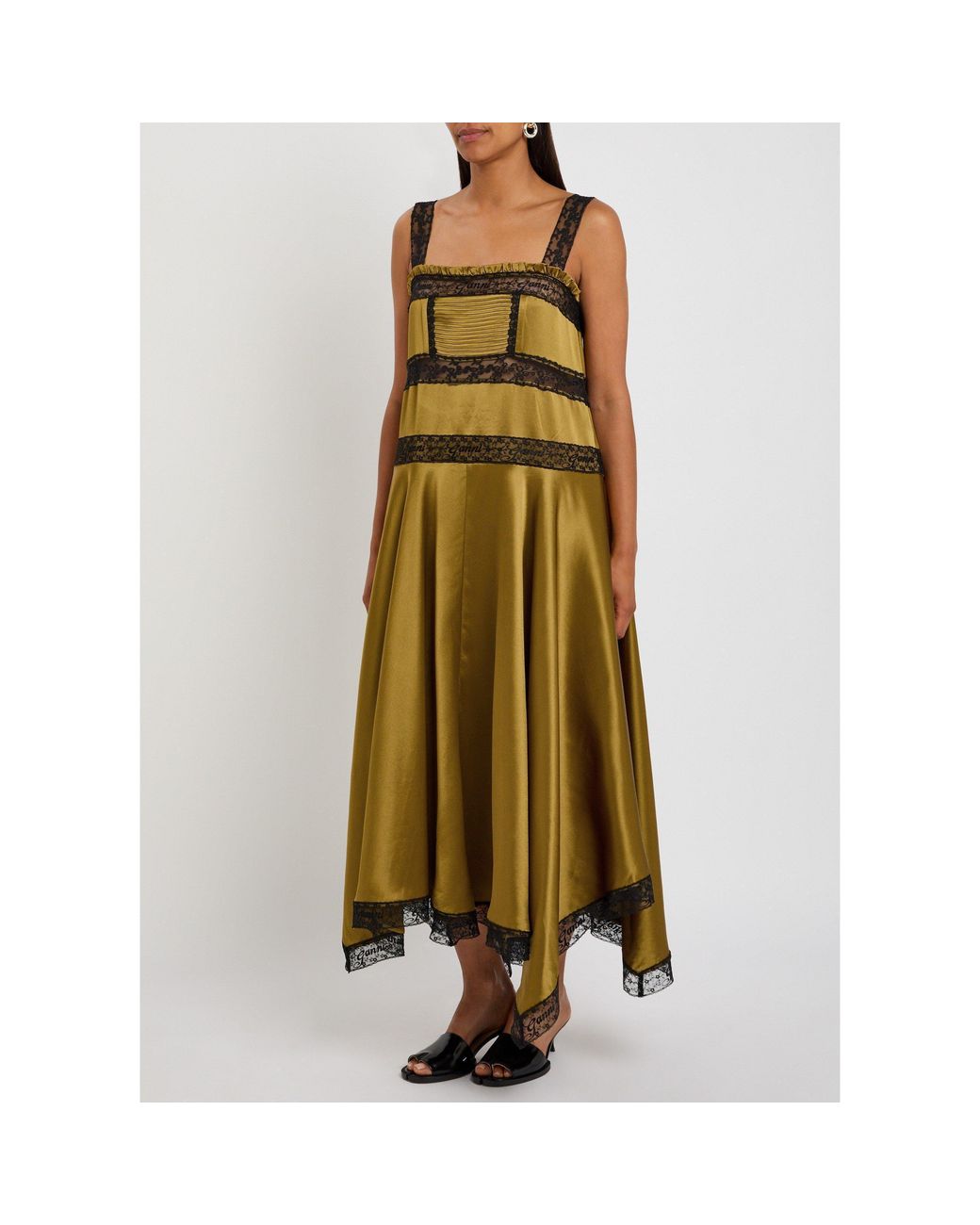 Ganni Green Satin Slip Dress