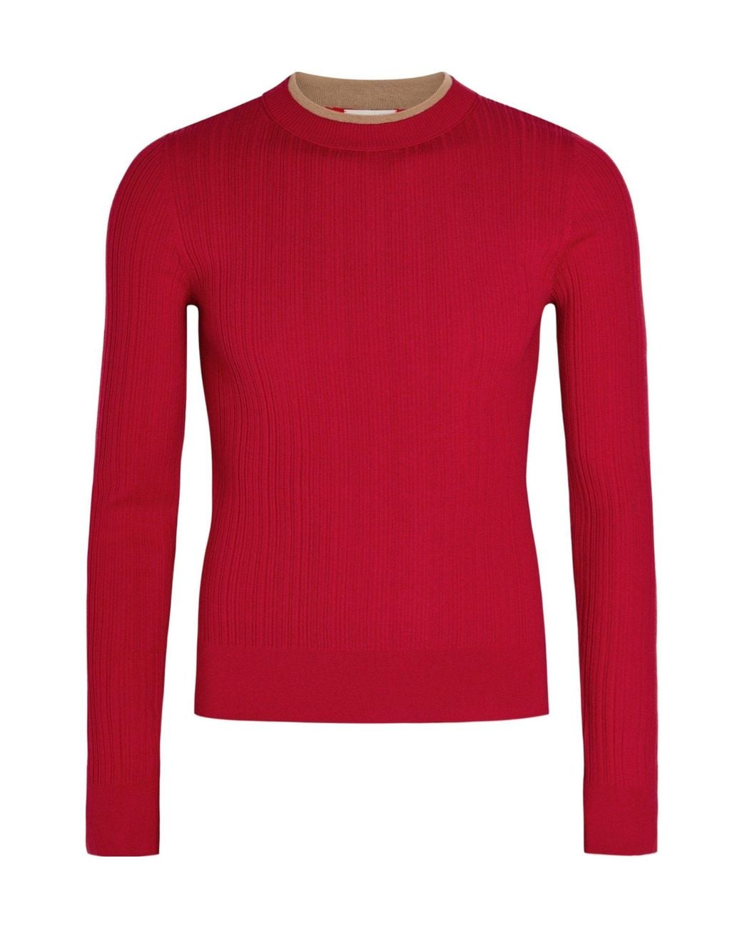 Dries Van Noten Red Round-Neck Vertical Ribbed Knit Top for men