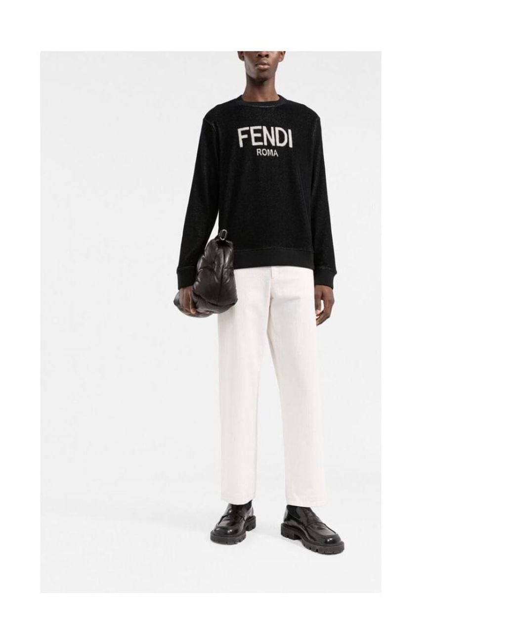Fendi Black Logo-Print Fleece Sweatshirt for men