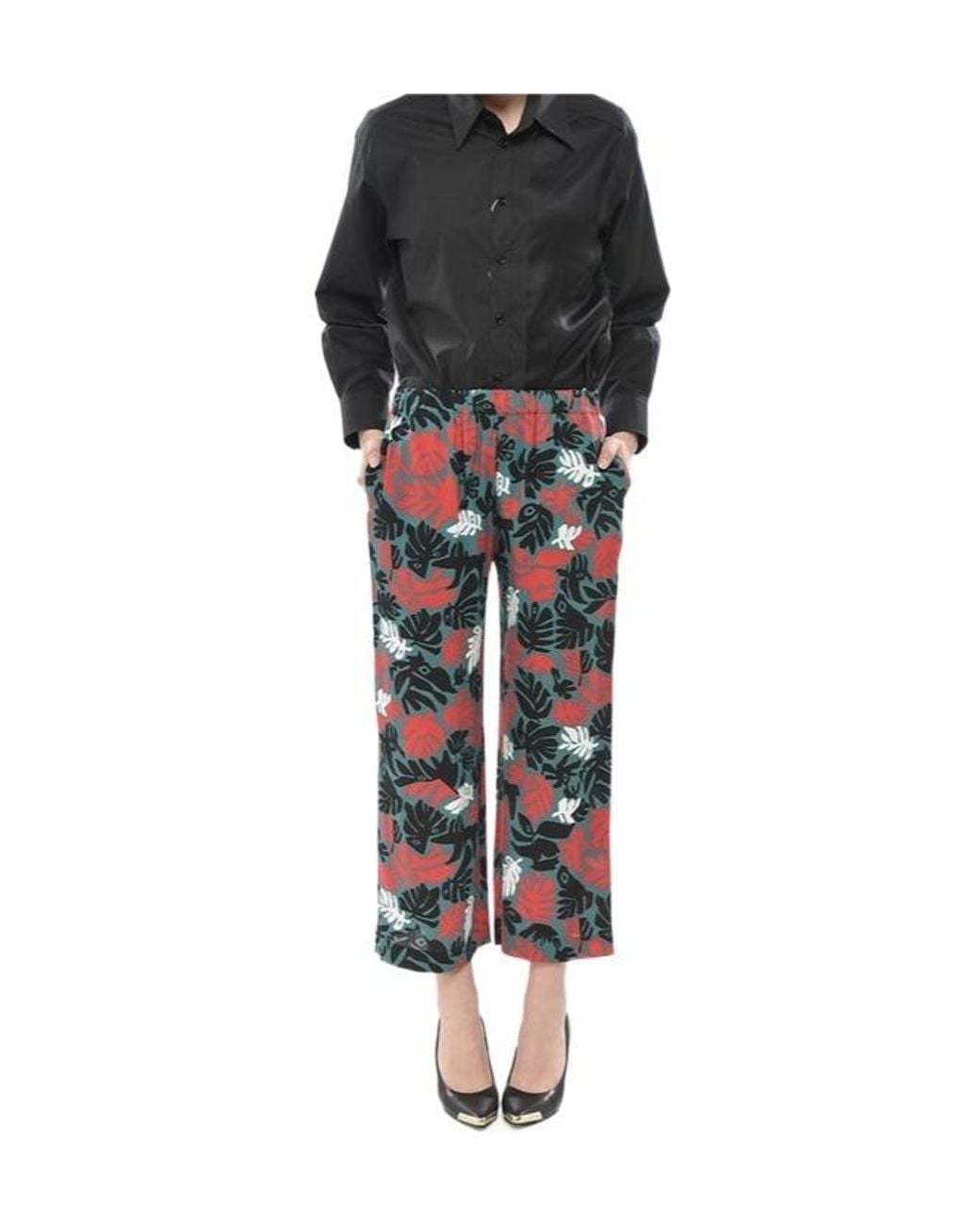 Marni Blue Floral-Print Cropped Trousers