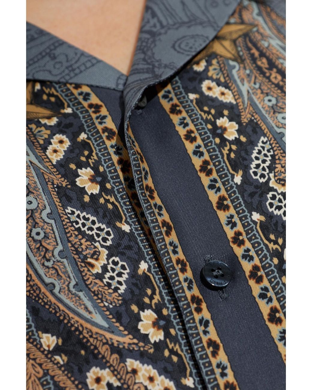 Etro Blue Pegasus Paisley Short Sleeve Shirt for men