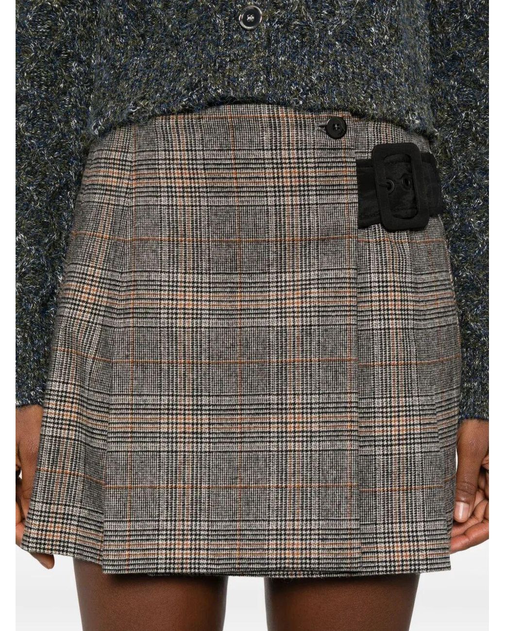 Pinko Gray Checked Wrapped Mini Skirt