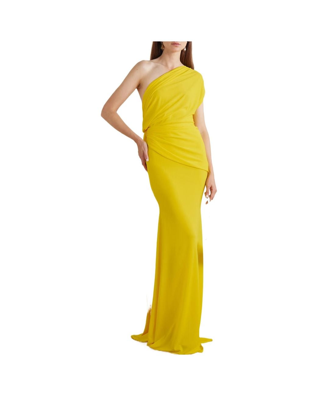 Alex Perry Yellow One Shoulder Drape Gown