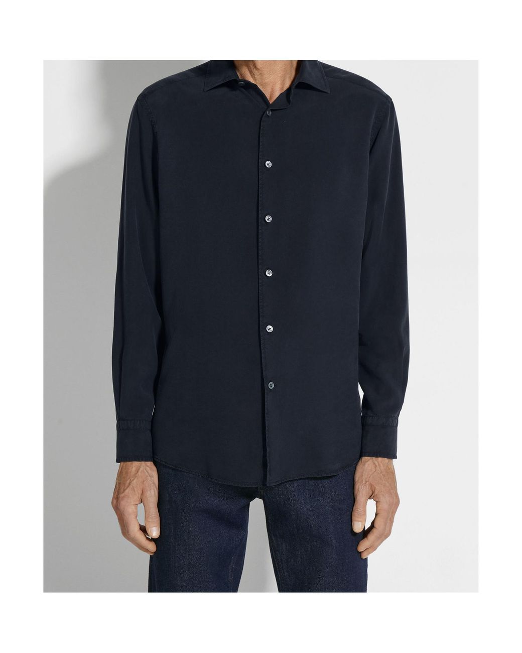 Zegna Blue Buttoned Long-Sleeved Shirt for men